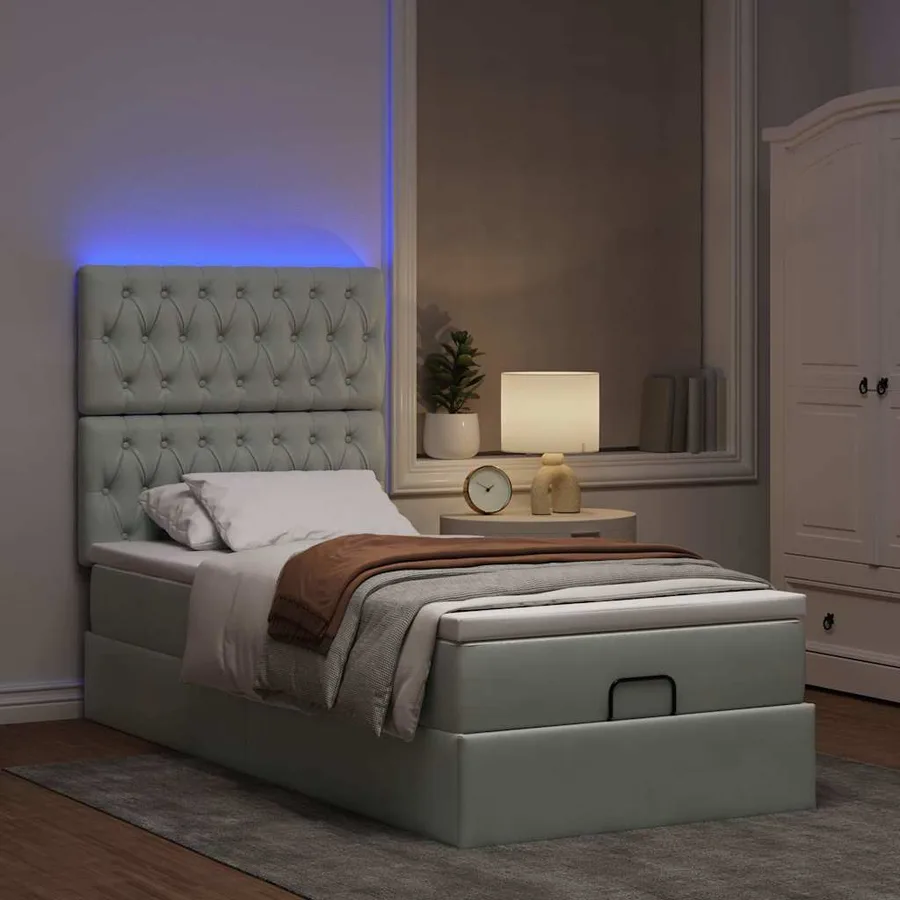 Cadre de lit ottoman et matelas gris clair 90x200 cm velours - 3