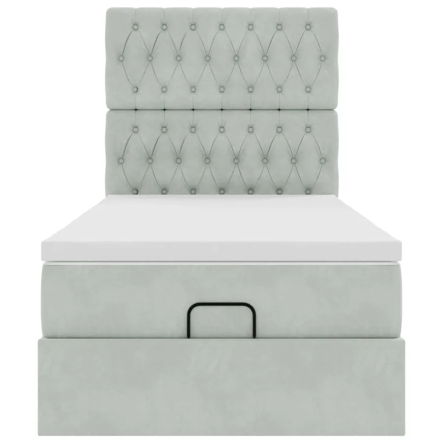 Cadre de lit ottoman et matelas gris clair 90x200 cm velours - 8