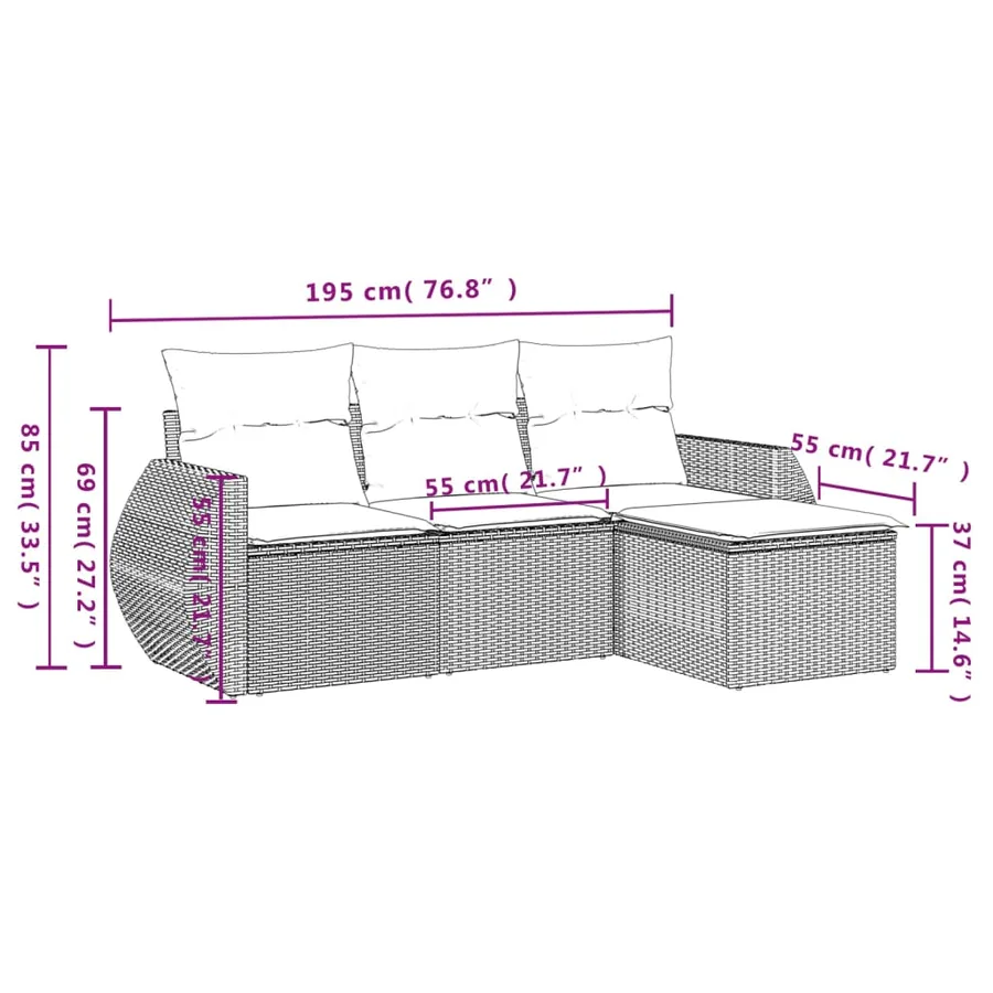 Salon de jardin 4 pcs avec coussins marron résine tressée - 7