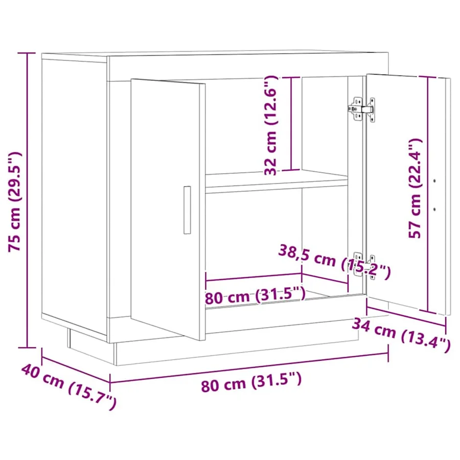 Buffet chêne artisanal 80x40x75 cm bois d'ingénierie - 10