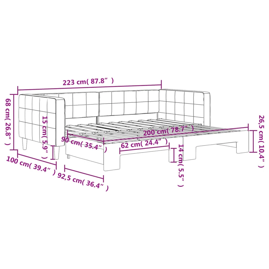 Lit de jour avec gigogne sans matelas gris foncé 90x200 cm - 11