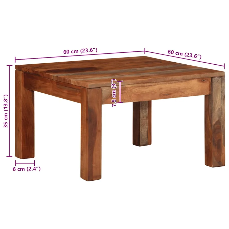 Table basse 60x60x35 cm bois massif d'acacia - 9