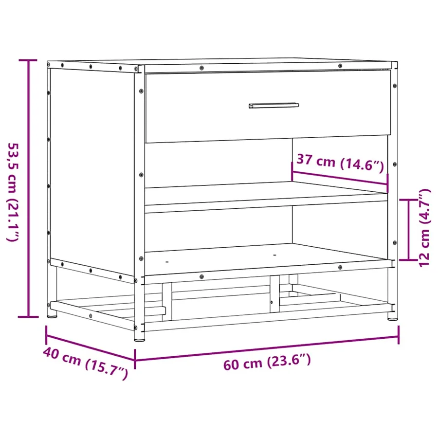 Banc à chaussures chêne marron bois d'ingénierie et métal - 10