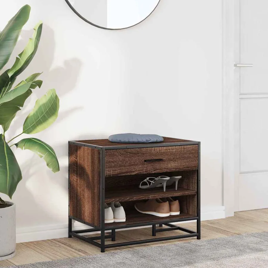 Banc à chaussures chêne marron bois d'ingénierie et métal - 3