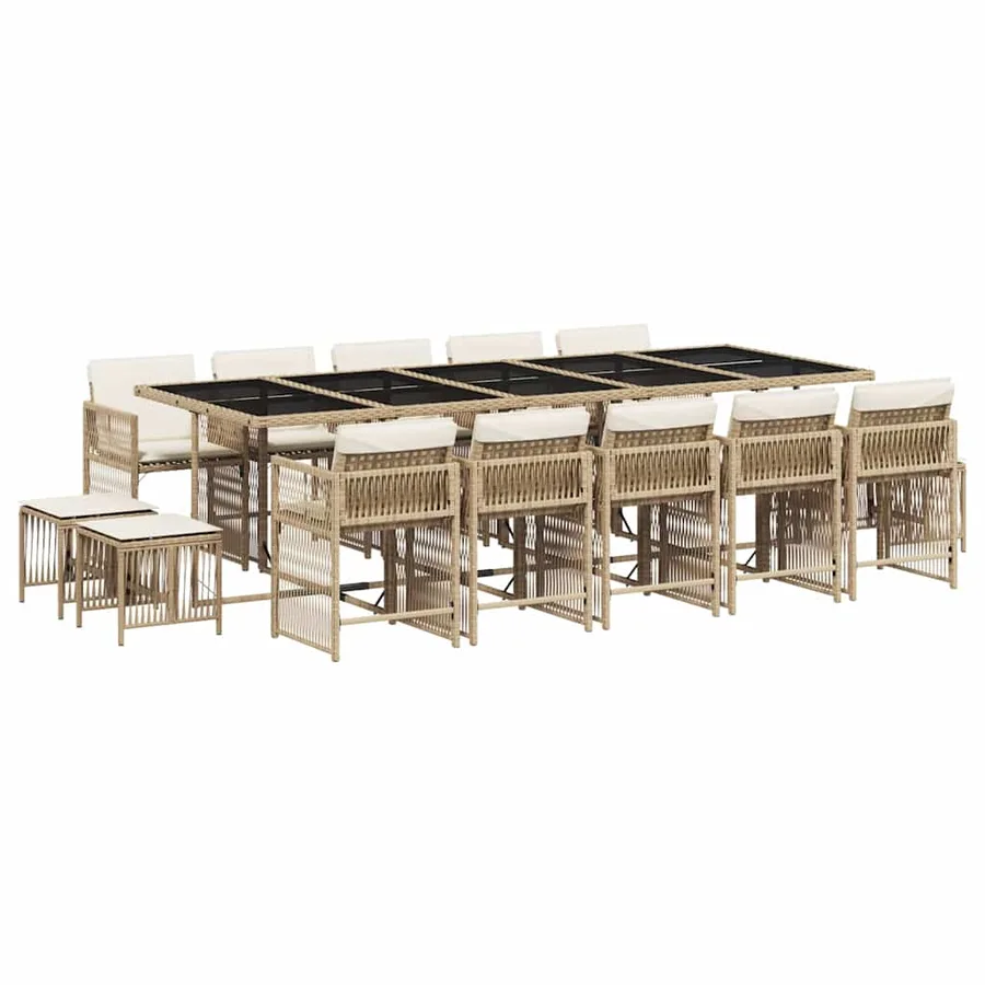 Ensemble à manger de jardin et coussins 15 pcs beige - 2
