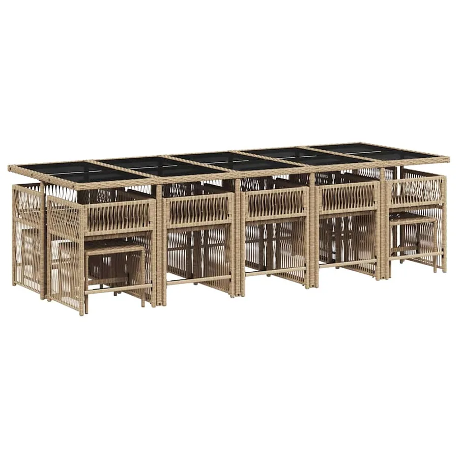 Ensemble à manger de jardin et coussins 15 pcs beige - 3