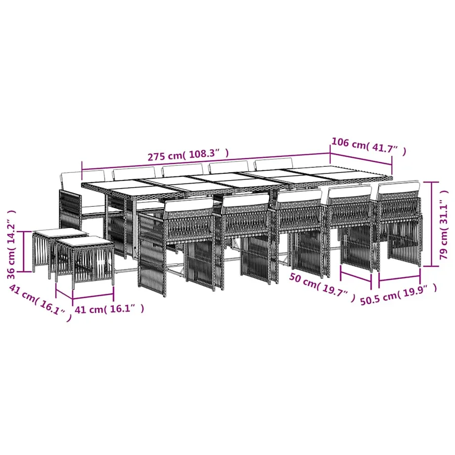 Ensemble à manger de jardin et coussins 15 pcs beige - 6