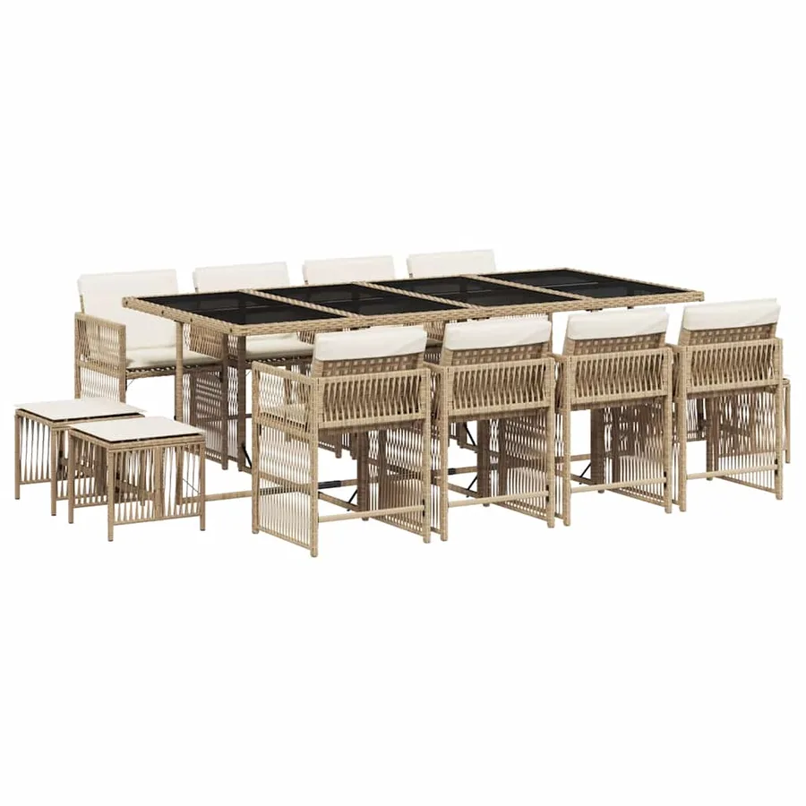 Ensemble à manger de jardin et coussins 13 pcs beige - 2