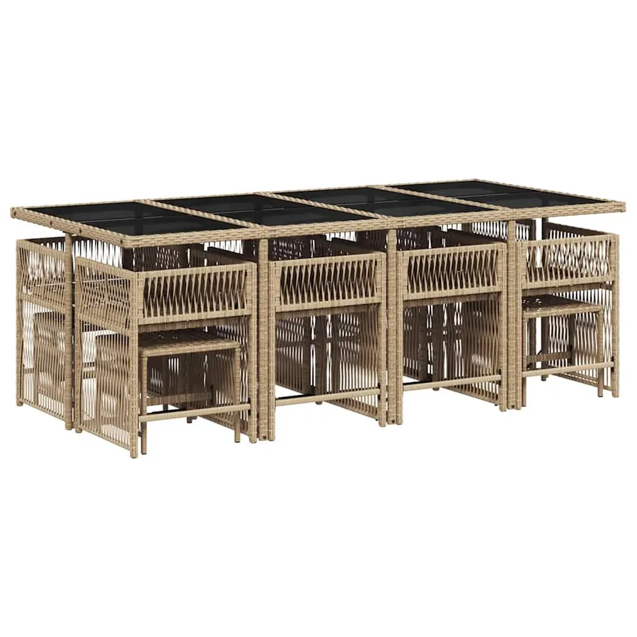 Ensemble à manger de jardin et coussins 13 pcs beige - 3