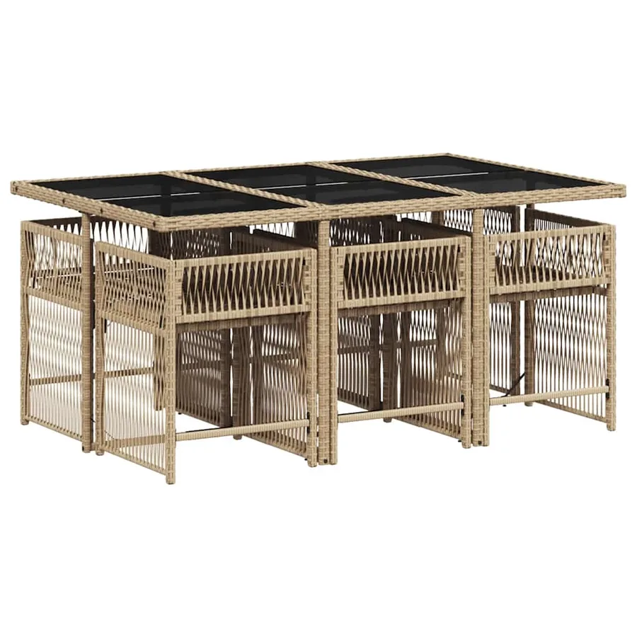 Ensemble à manger de jardin et coussins 7 pcs beige poly rotin - 3
