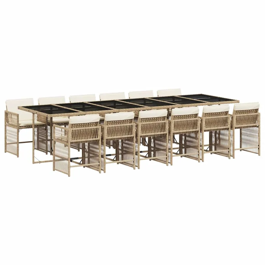 Ensemble à manger de jardin et coussins 13 pcs beige - 2