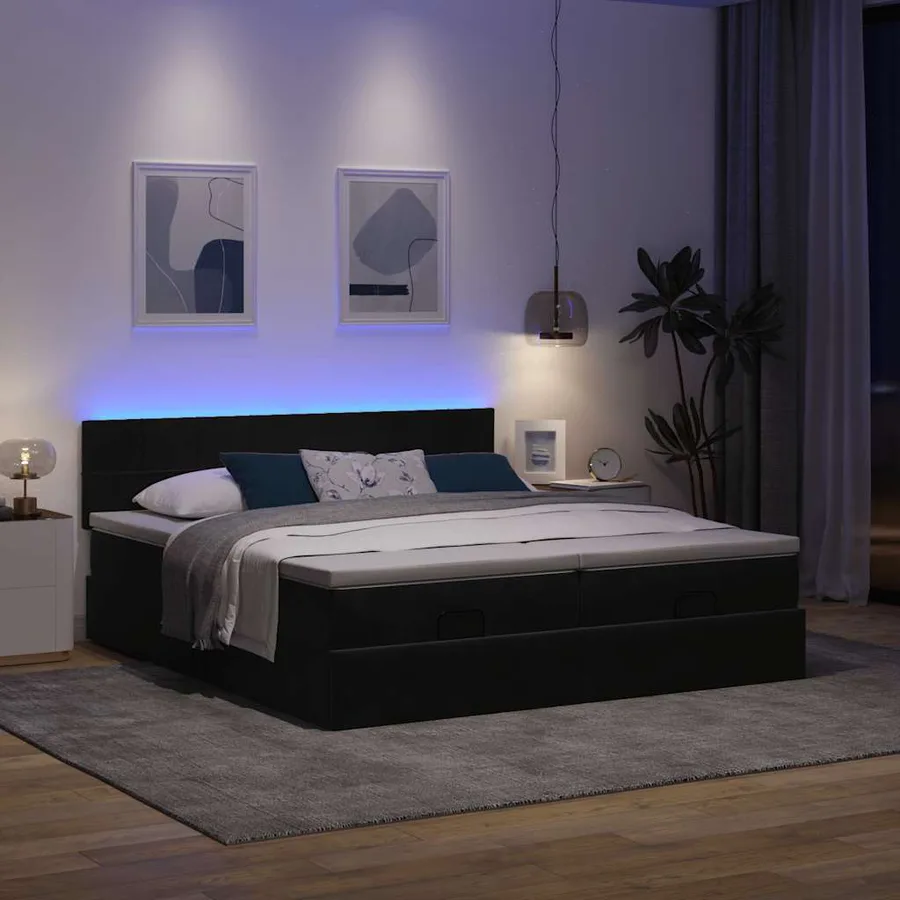 Cadre de lit ottoman avec matelas noir 160x200 cm velours - 3