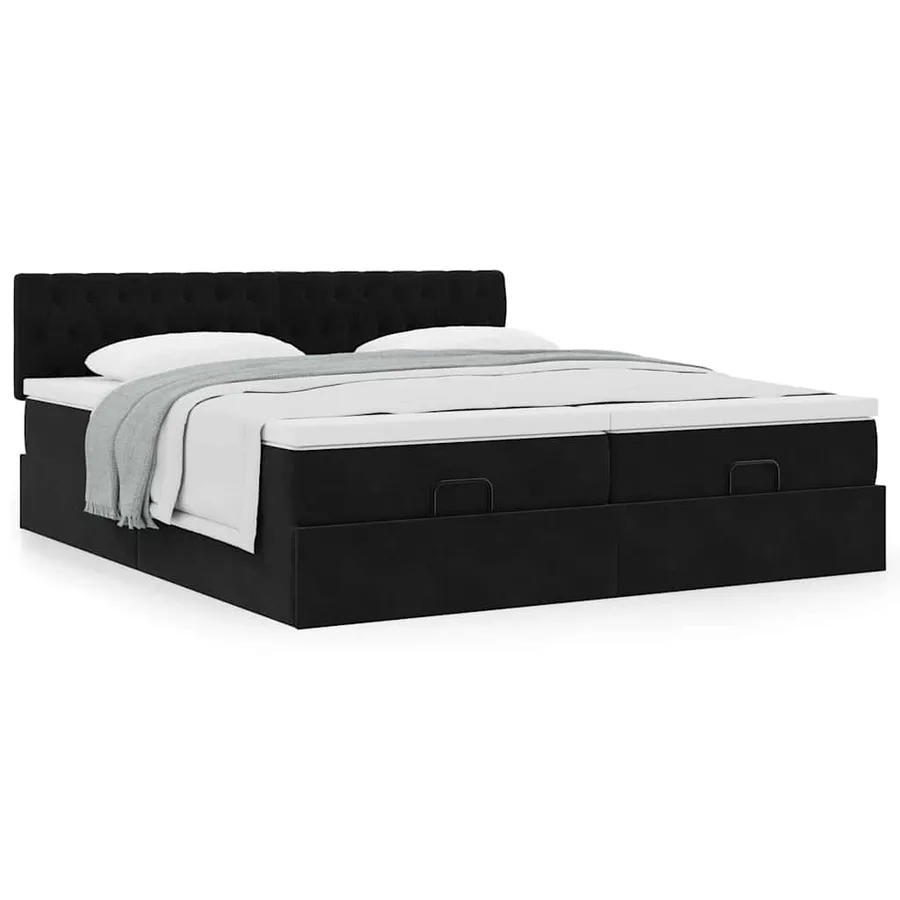 Cadre de lit ottoman avec matelas noir 160x200 cm velours - 4