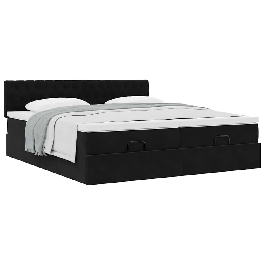 Cadre de lit ottoman avec matelas noir 160x200 cm velours - 5
