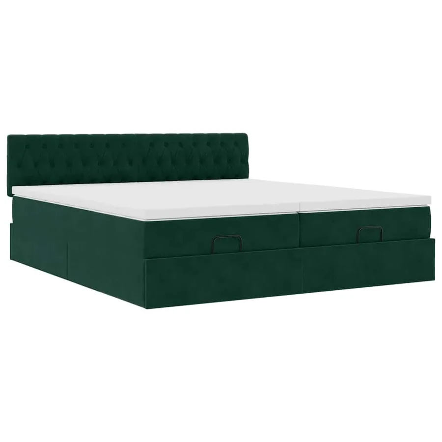 Cadre de lit ottoman avec matelas vert foncé 160x200 cm velours - 7
