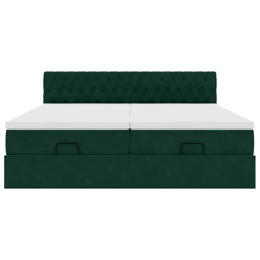 Cadre de lit ottoman avec matelas vert foncé 160x200 cm velours - 8