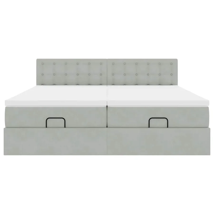Cadre de lit ottoman et matelas gris clair 160x200cm velours - 7