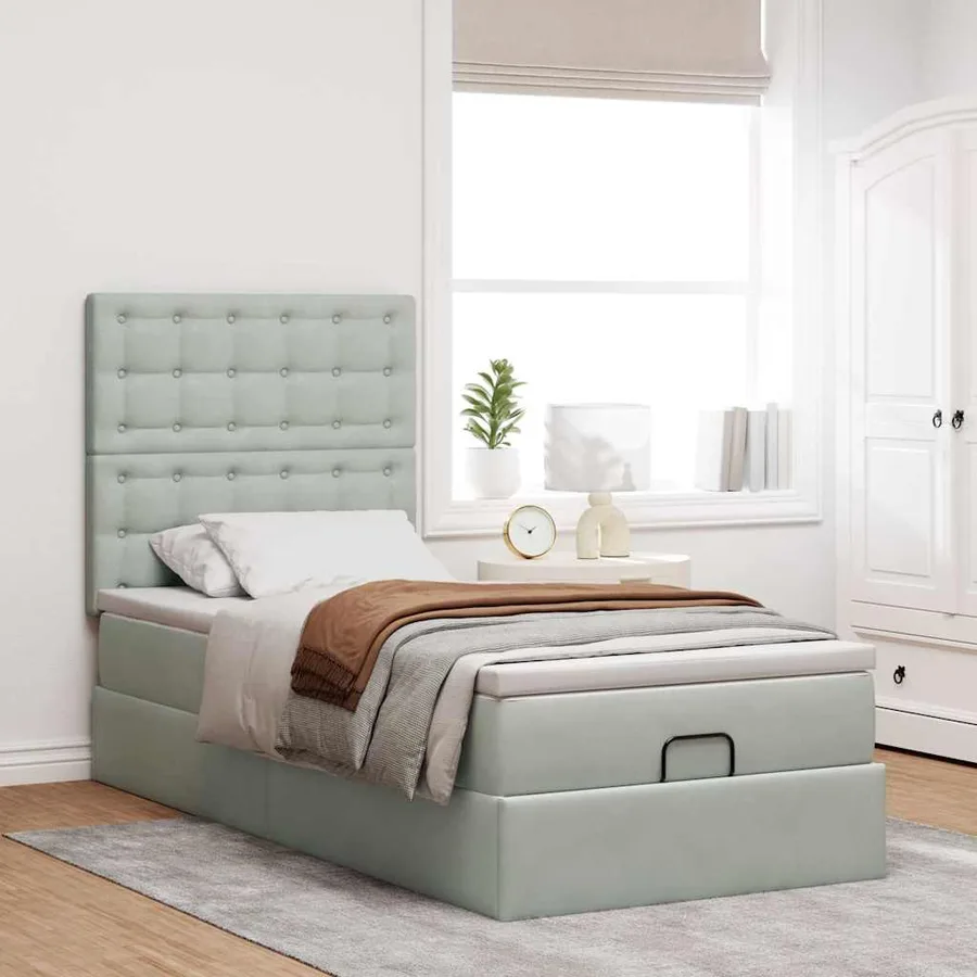 Cadre de lit ottoman avec matelas gris clair 80x200 cm velours - 3
