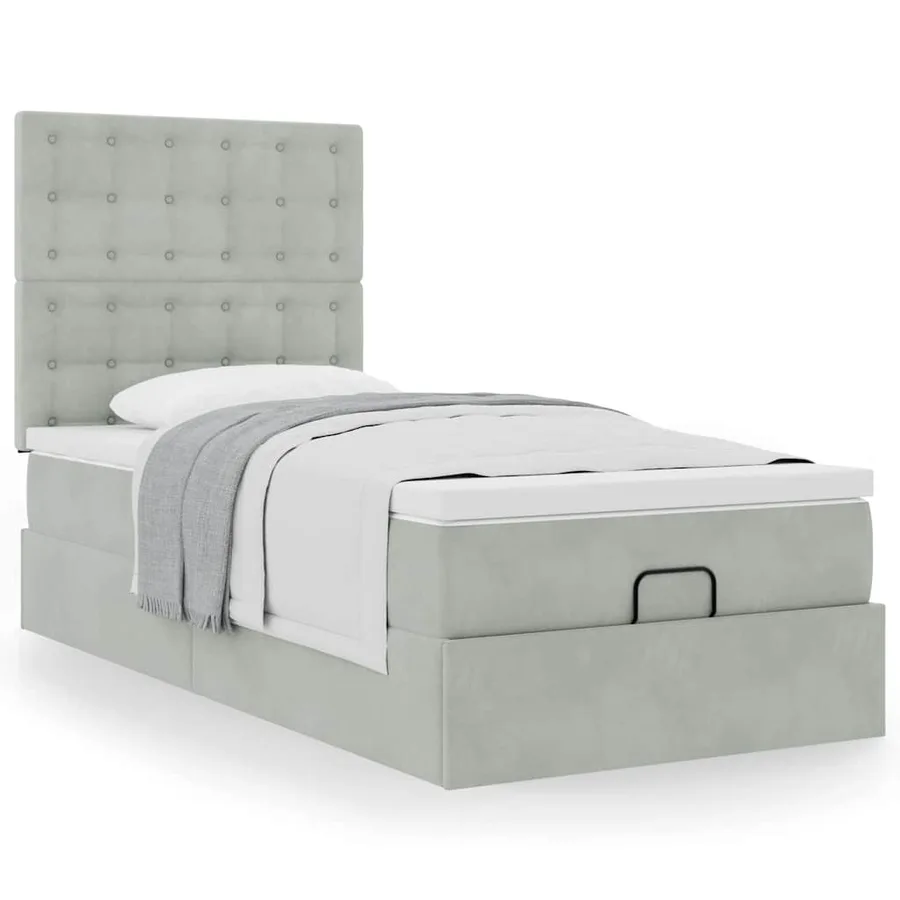 Cadre de lit ottoman avec matelas gris clair 80x200 cm velours - 4