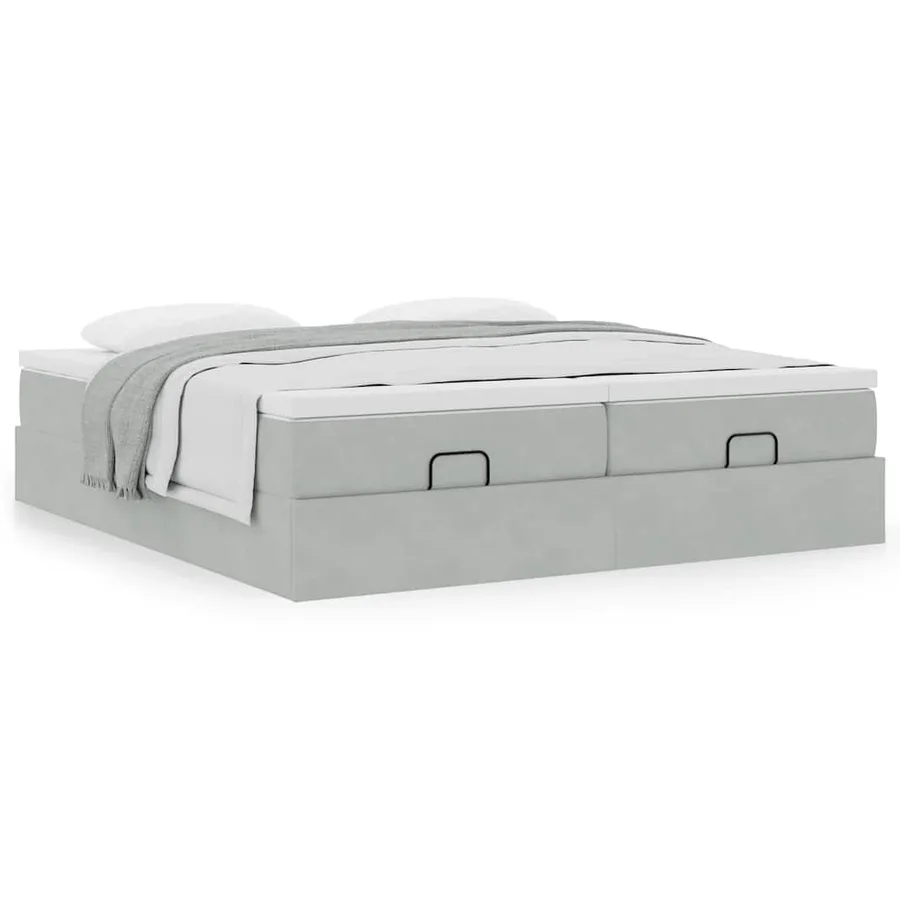 Cadre de lit ottoman et matelas gris clair 160x200cm velours - 4