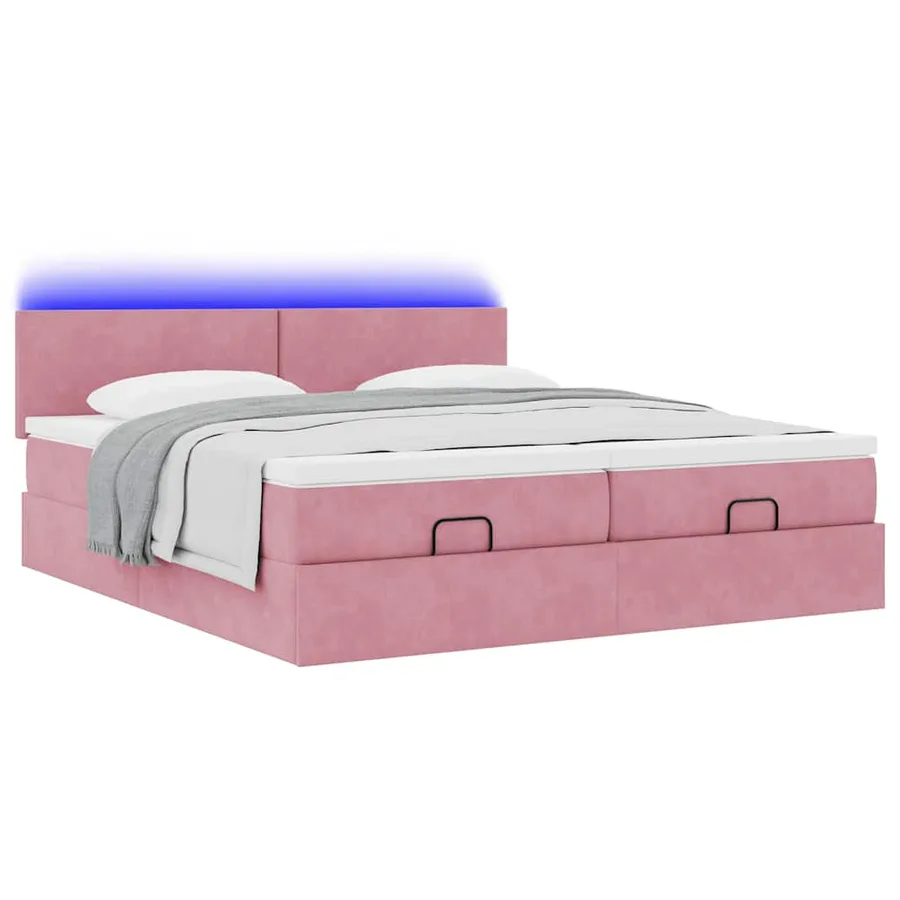 Cadre de lit ottoman avec matelas rose 160x200 cm velours - 6