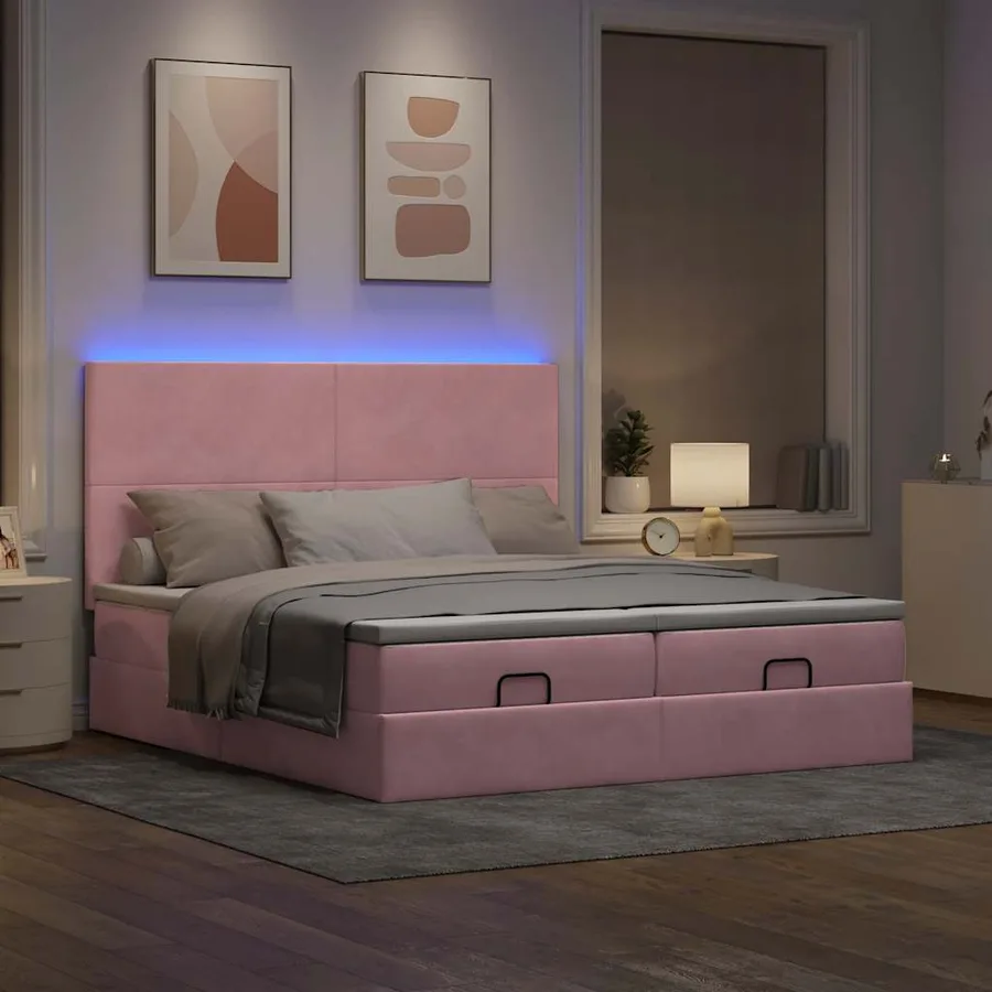 Cadre de lit ottoman avec matelas rose 160x200 cm velours - 3