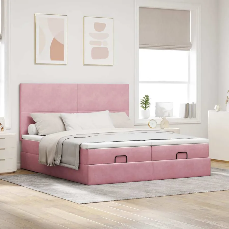Cadre de lit ottoman avec matelas rose 160x200 cm velours - 4