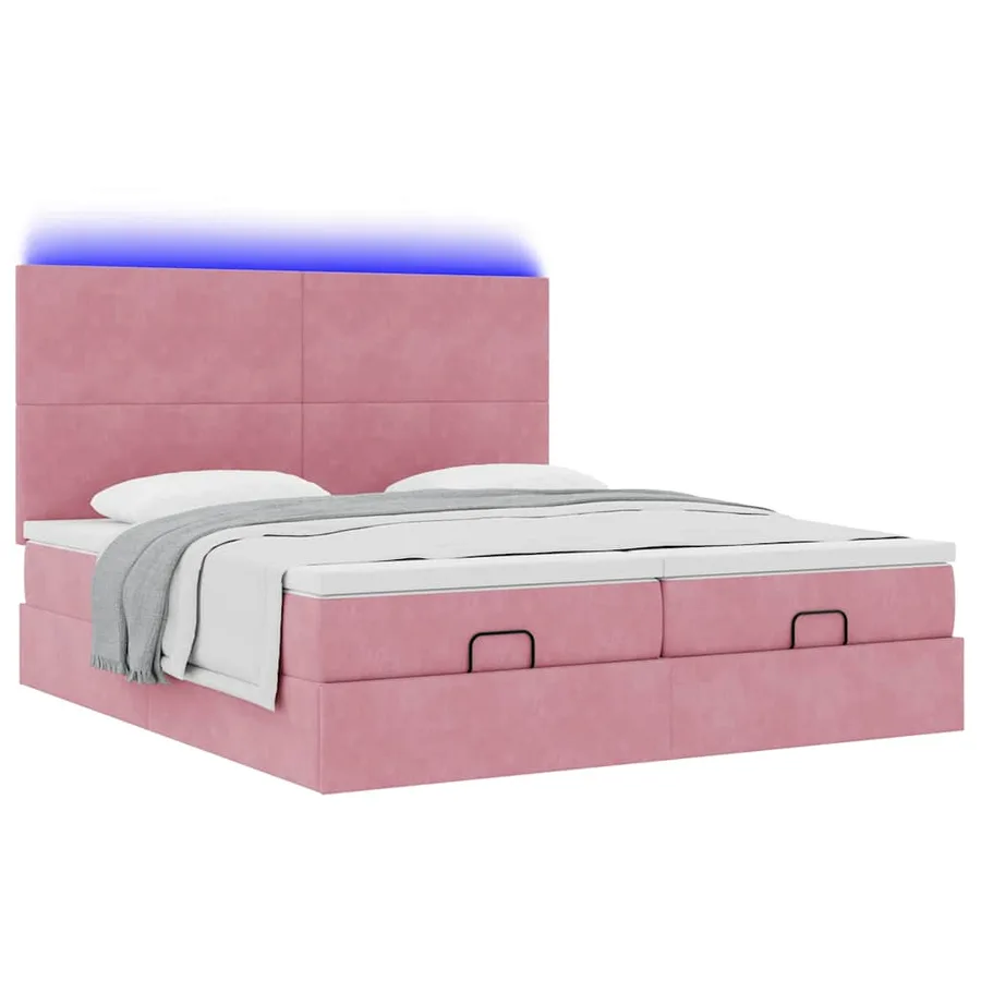 Cadre de lit ottoman avec matelas rose 160x200 cm velours - 6