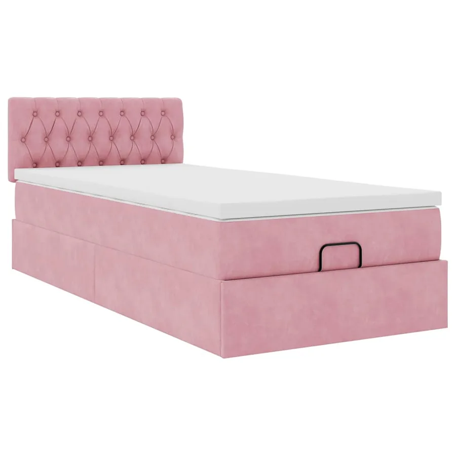 Lit ottoman avec matelas et LED rose 80x200cm velours - 5