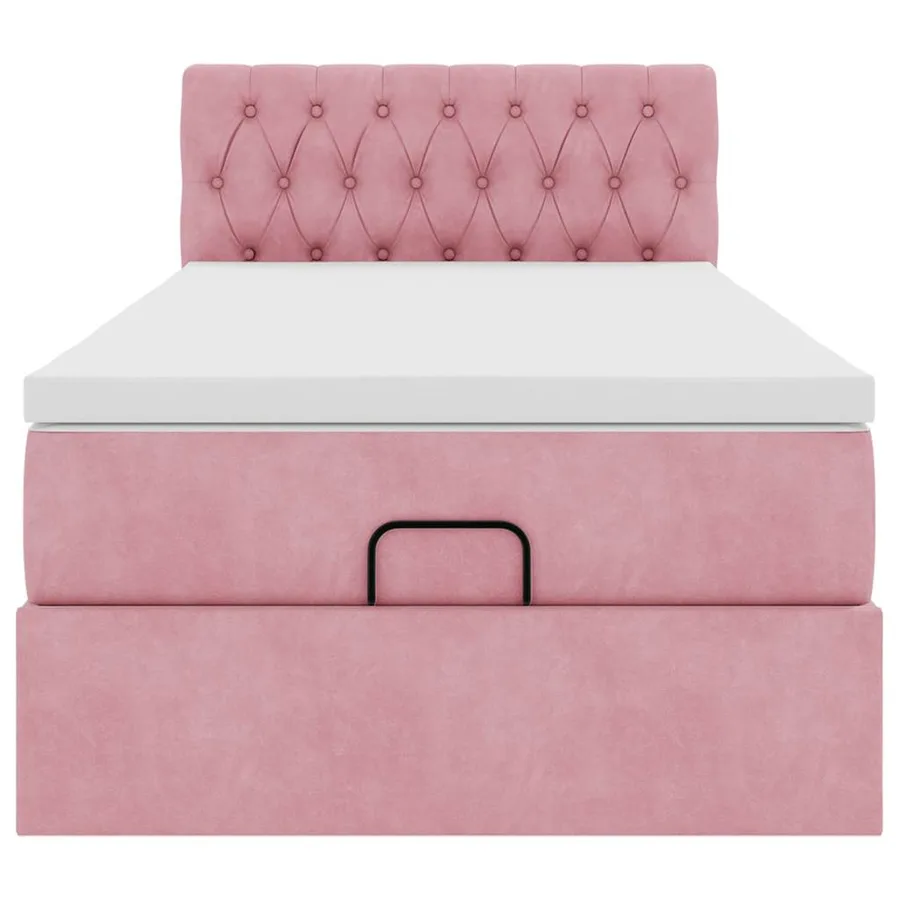 Lit ottoman avec matelas et LED rose 80x200cm velours - 6