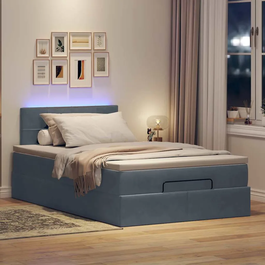 Lit ottoman avec matelas et LED gris foncé 90x200cm - 3
