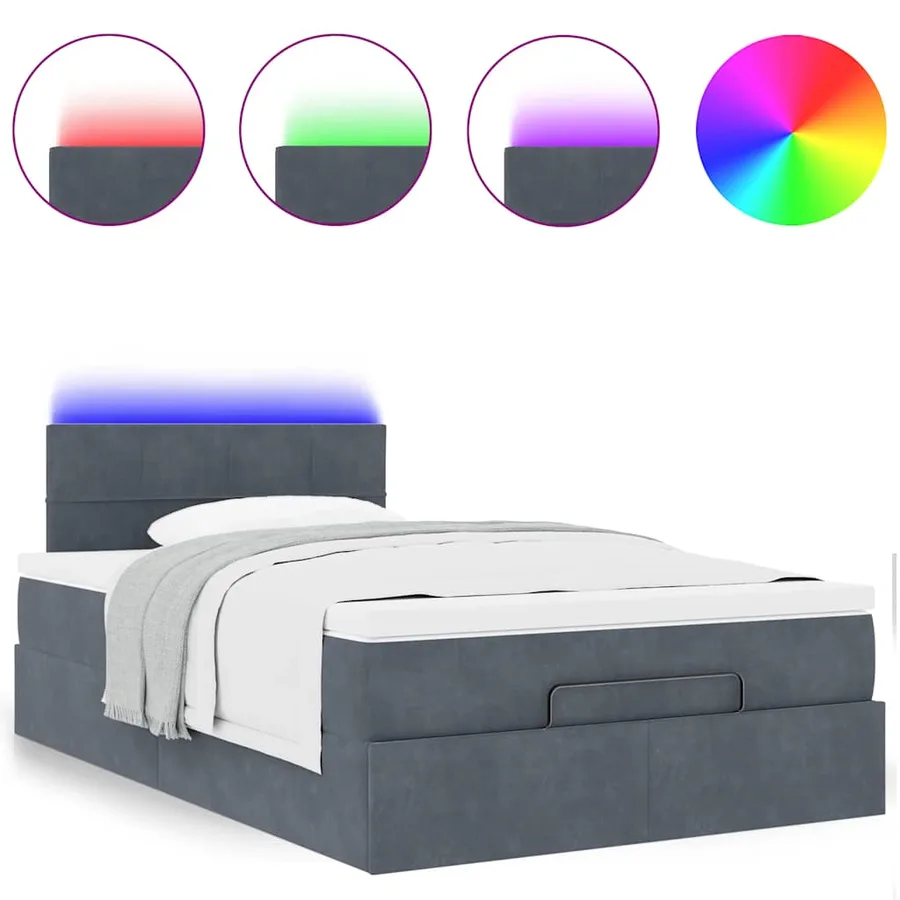 Lit ottoman avec matelas et LED gris foncé 90x200cm - 5