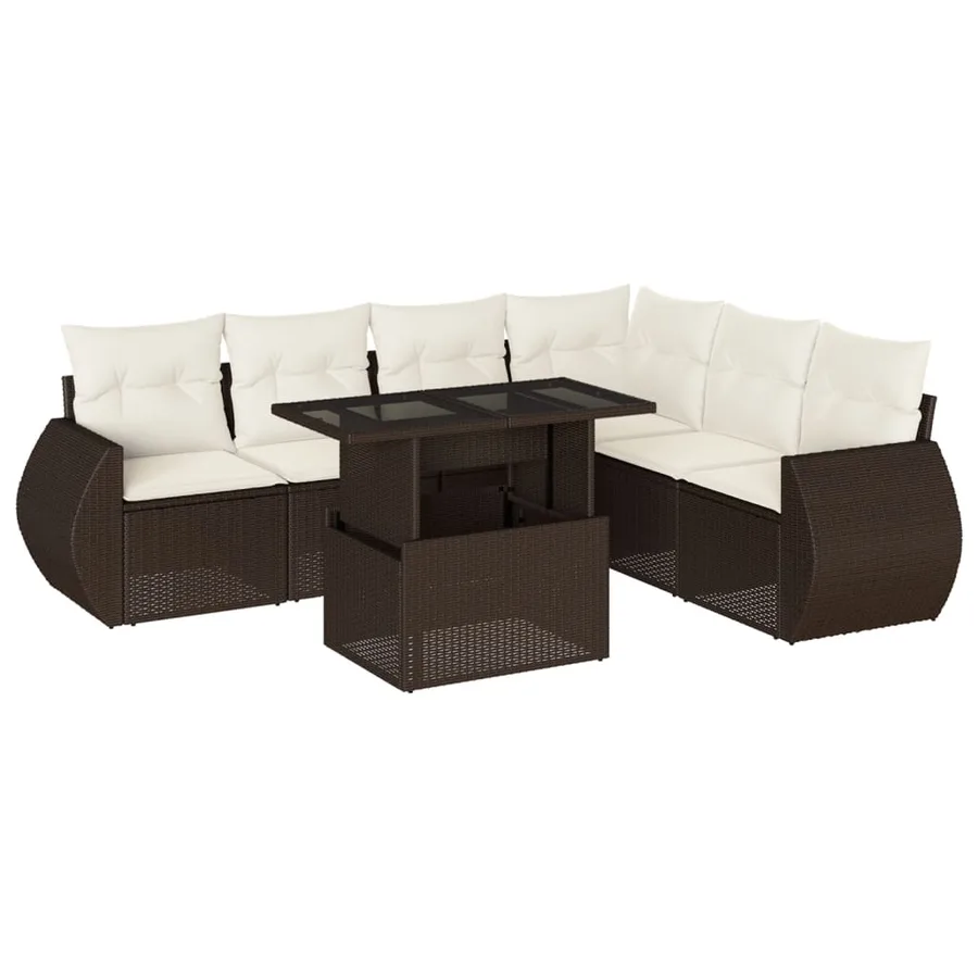 Salon de jardin avec coussins 7 pcs marron résine tressée - 2