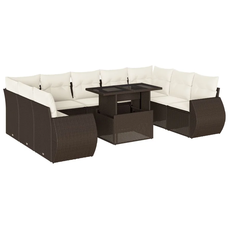 Salon de jardin 10 pcs avec coussins marron résine tressée - 2