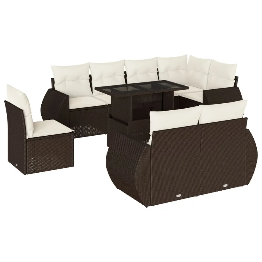 Salon de jardin avec coussins 9 pcs marron résine tressée - 2