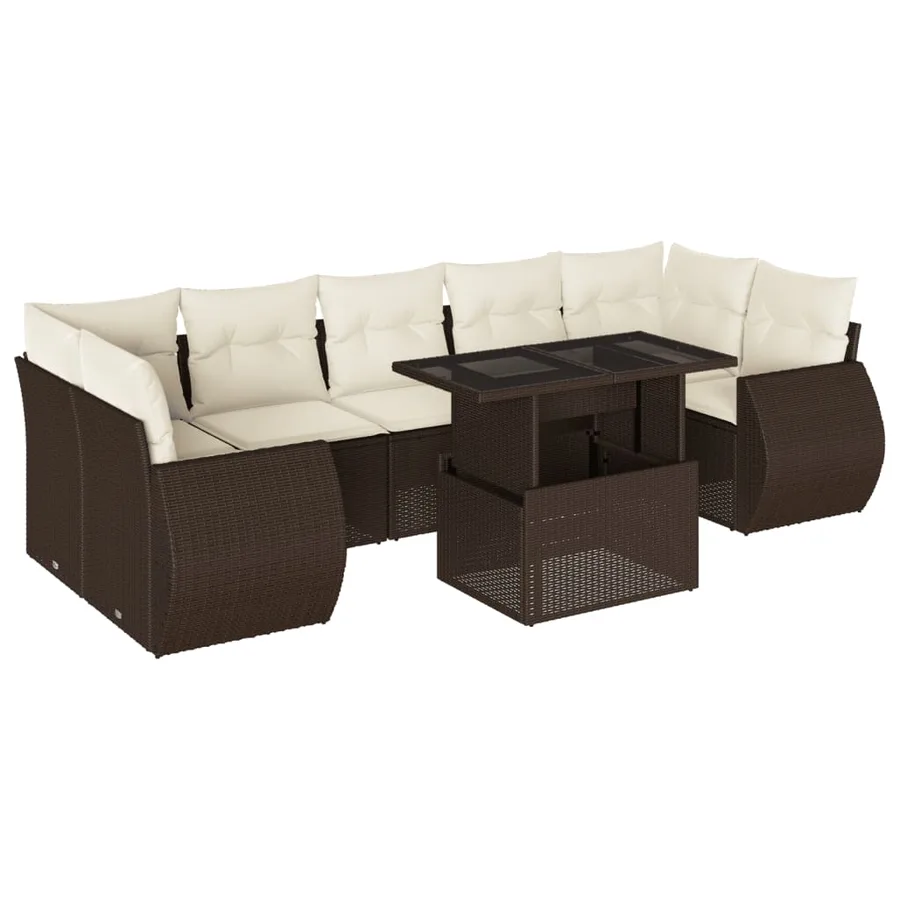 Salon de jardin 8 pcs avec coussins marron résine tressée - 2