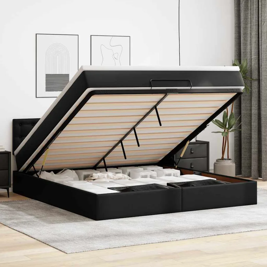 Lit ottoman avec matelas & LED Noir 180x200cm similicuir