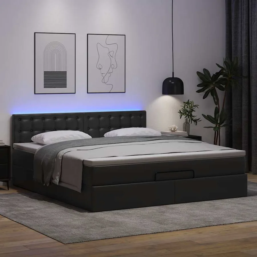 Lit ottoman avec matelas & LED Noir 180x200cm similicuir - 3