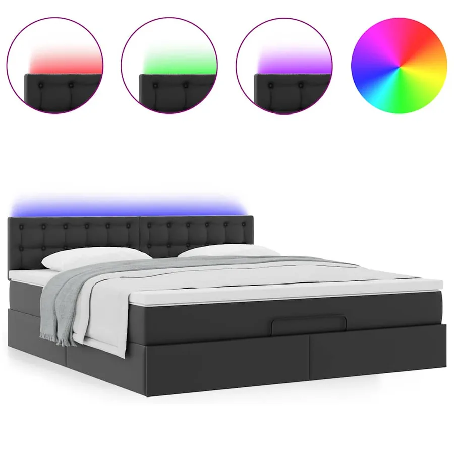 Lit ottoman avec matelas & LED Noir 180x200cm similicuir - 5