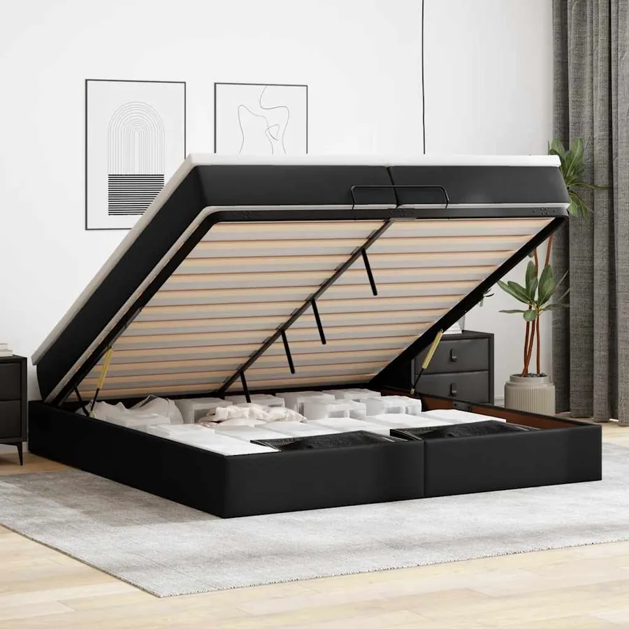 Cadre de lit ottoman avec matelas noir 200x200 cm similicuir