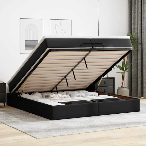Cadre de lit ottoman avec matelas noir 200x200 cm similicuir