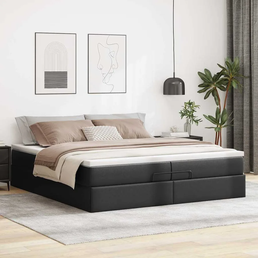 Cadre de lit ottoman avec matelas noir 200x200 cm similicuir - 3