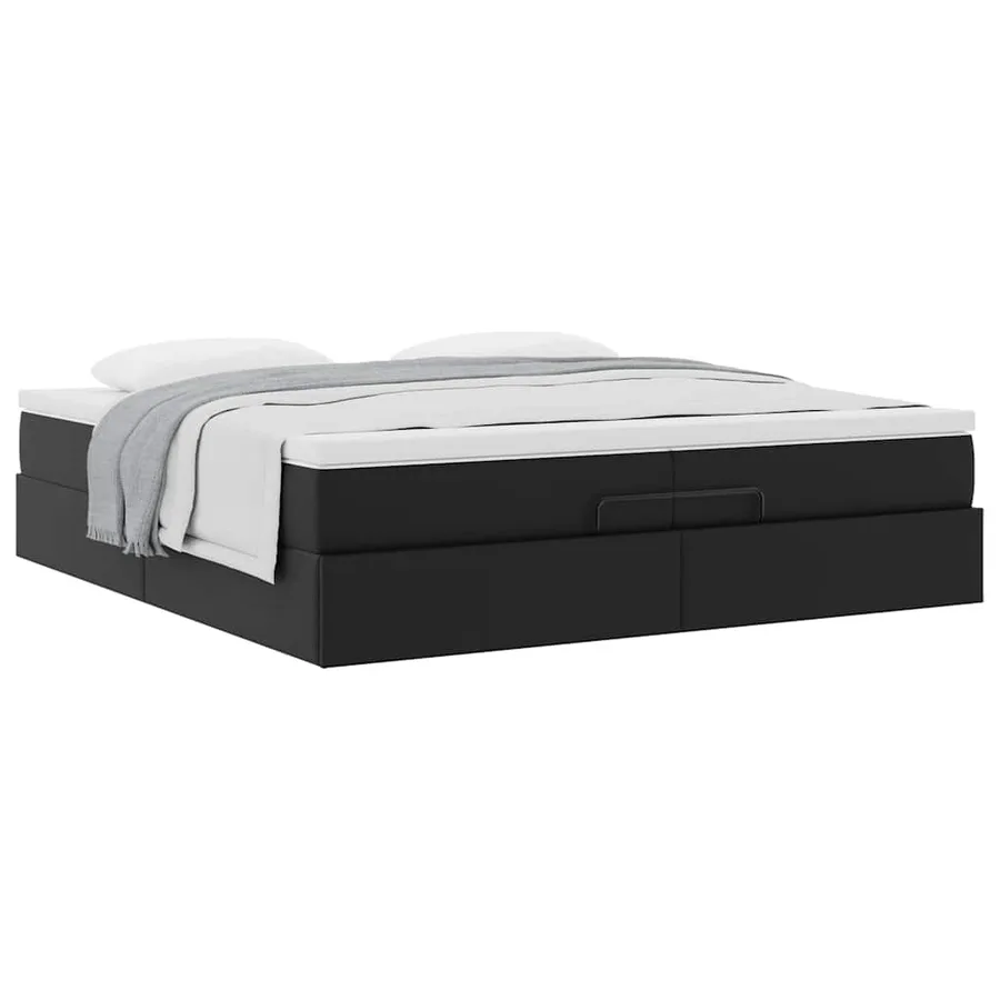 Cadre de lit ottoman avec matelas noir 200x200 cm similicuir - 4