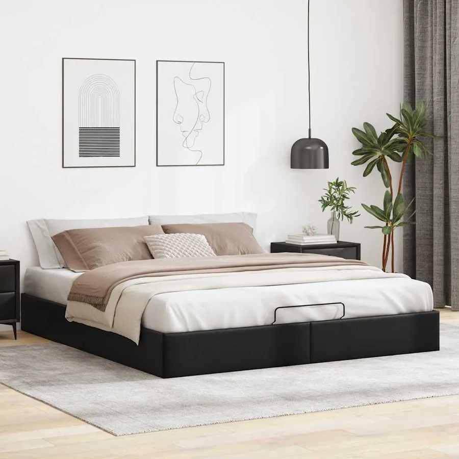 Cadre de lit ottoman sans matelas noir 200x200 cm similicuir - 3