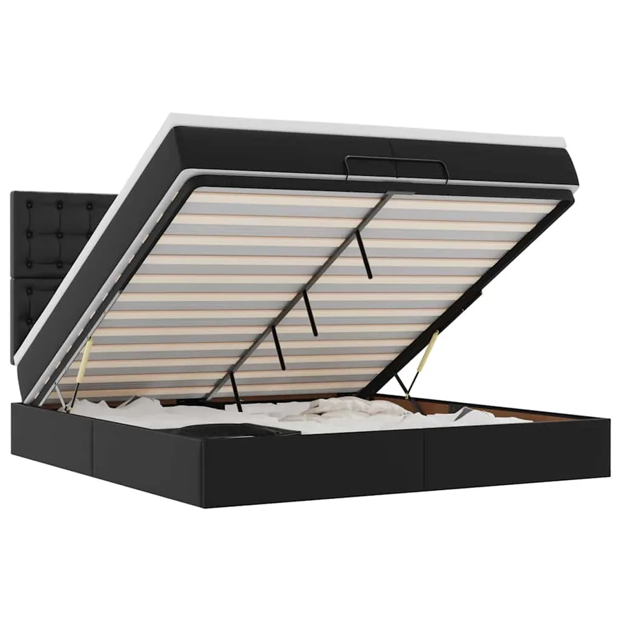 Cadre de lit ottoman avec matelas noir 200x200 cm similicuir - 2