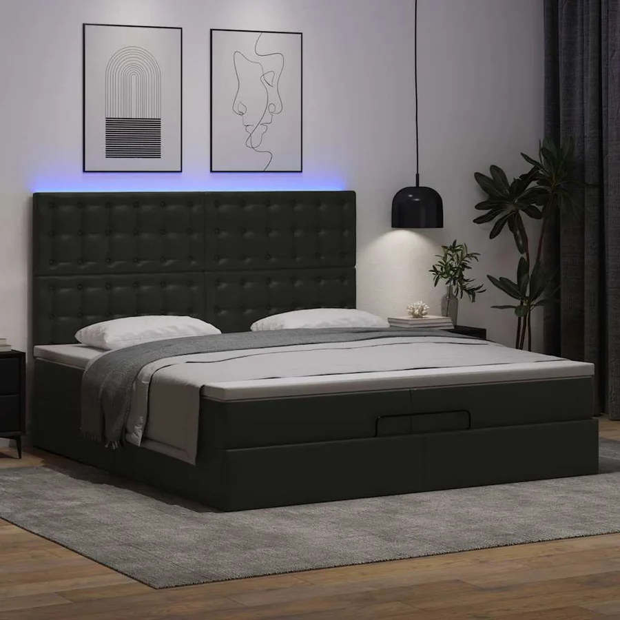 Cadre de lit ottoman avec matelas noir 200x200 cm similicuir - 3