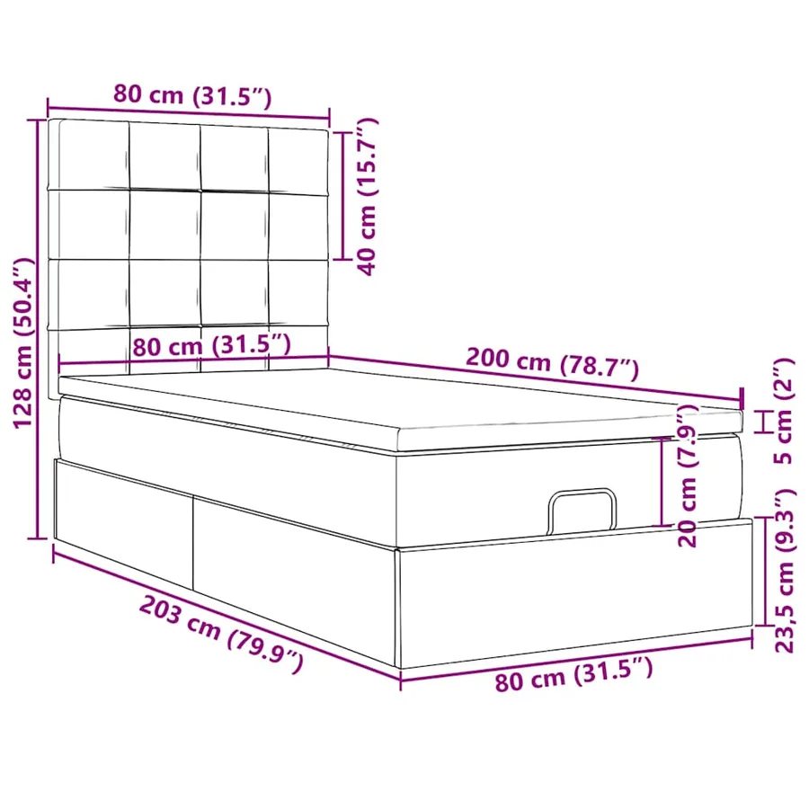 Lit ottoman avec matelas et LED noir 80x200cm tissu - 18