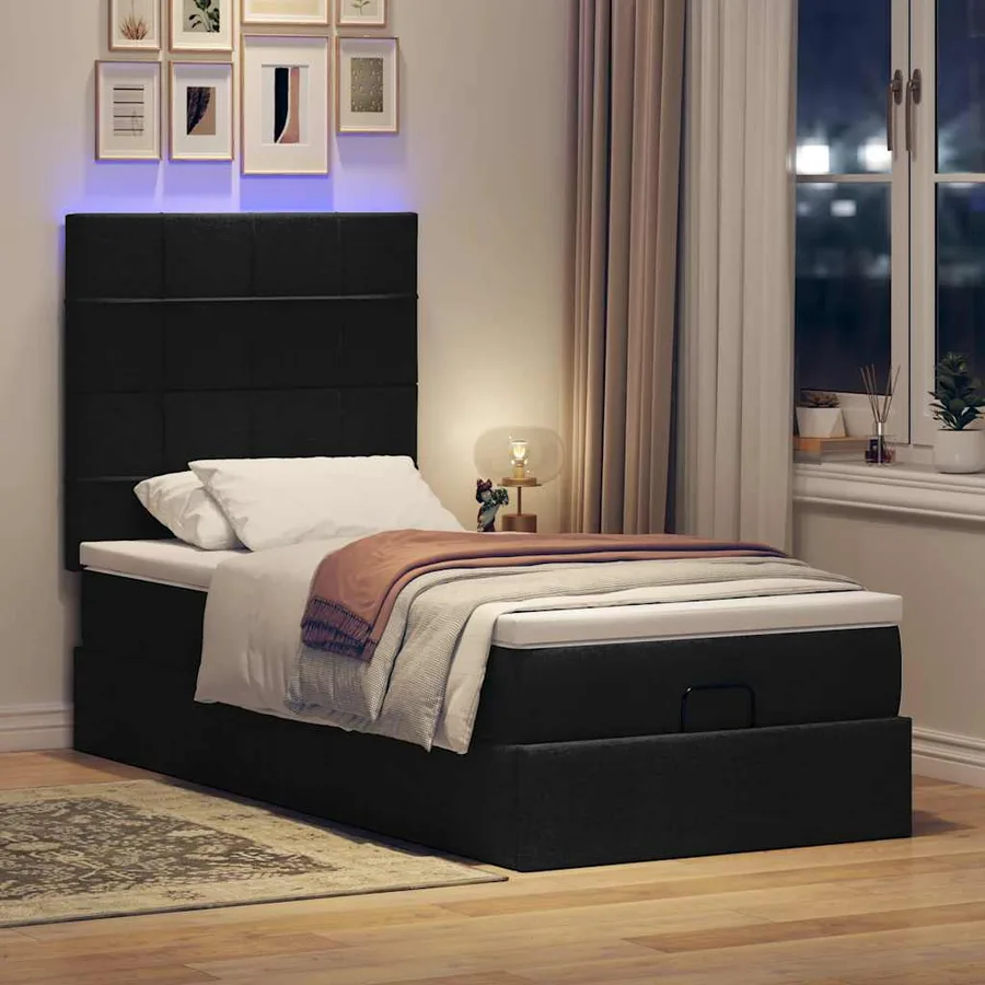 Lit ottoman avec matelas et LED noir 80x200cm tissu - 3