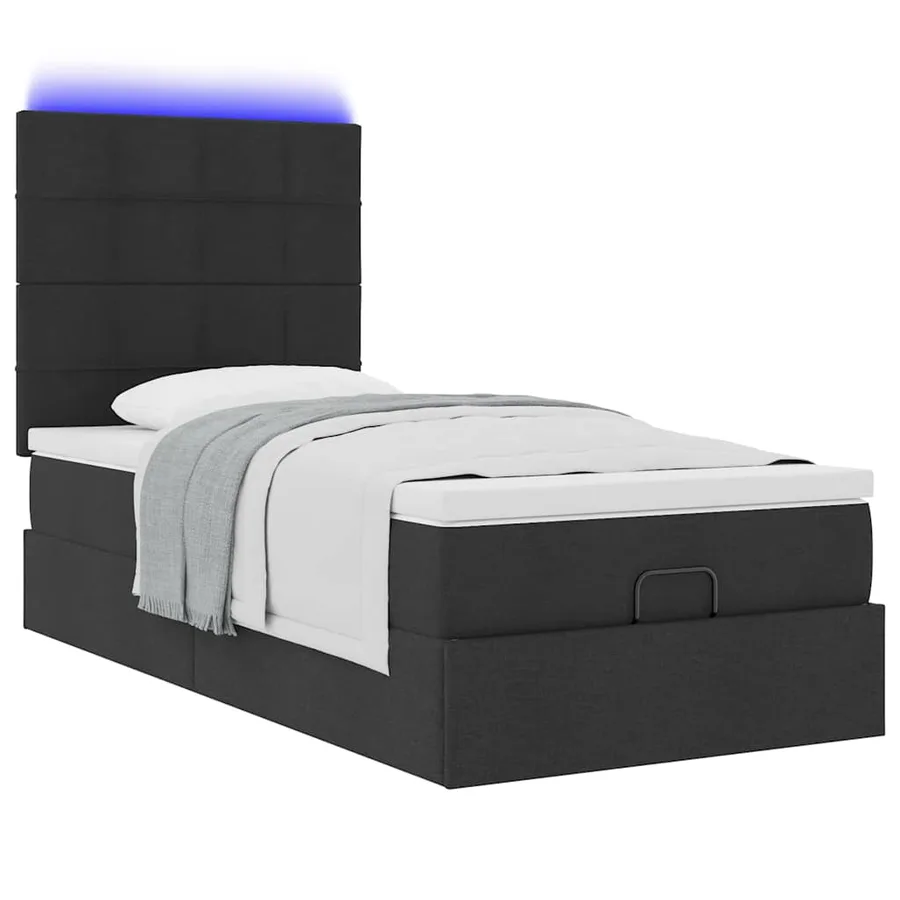 Lit ottoman avec matelas et LED noir 80x200cm tissu - 6
