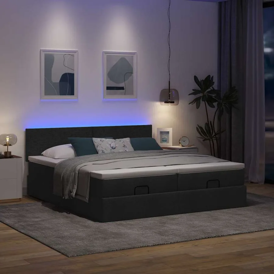 Cadre de lit ottoman avec matelas noir 160x200 cm tissu - 3